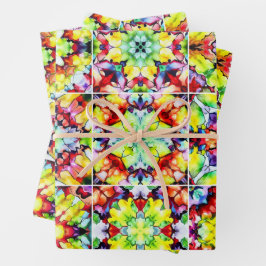 Hoja De Papel De Regalo Baldosas mediterráneas, mosaicos de tinta de alcoh