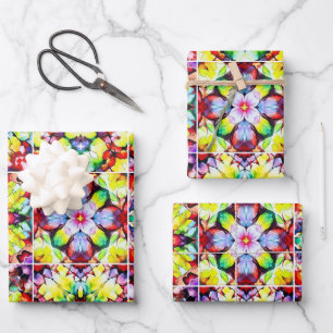 Hoja De Papel De Regalo Baldosas mediterráneas, mosaicos de tinta de alcoh