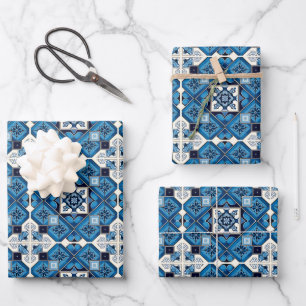 Hoja De Papel De Regalo Baldosas Mediterráneas, portuguesas, Azulejo, Mayó
