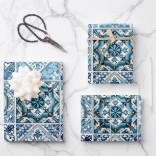 Hoja De Papel De Regalo Baldosas Mediterráneas, Portuguesas, Azulejo, Mayó