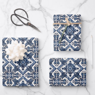 Hoja De Papel De Regalo Baldosas Mediterráneas, portuguesas, Azulejo, Mayó