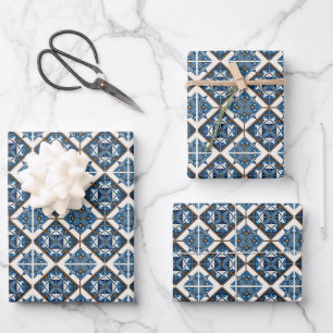 Hoja De Papel De Regalo Baldosas Mediterráneas, portuguesas, Azulejo, Mayó