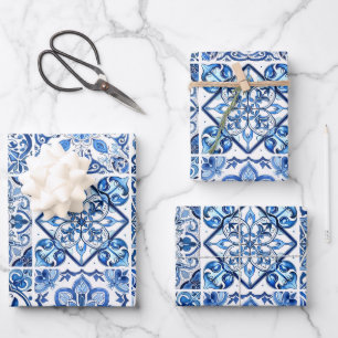 Hoja De Papel De Regalo Baldosas Mediterráneas, portuguesas, Azulejo, Mayó