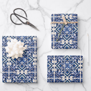 Hoja De Papel De Regalo Baldosas Mediterráneas, Portuguesas, Azulejo, Mayó