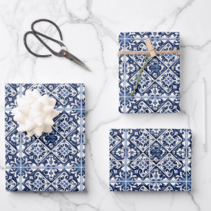 Hoja De Papel De Regalo Baldosas Mediterráneas, portuguesas, Azulejo, Mayó