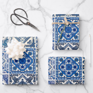 Hoja De Papel De Regalo Baldosas Mediterráneas, Portuguesas, Azulejo, Mayó