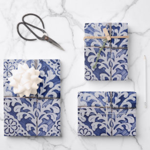 Hoja De Papel De Regalo Baldosas portuguesas - Azulejo Floral azul y blanc