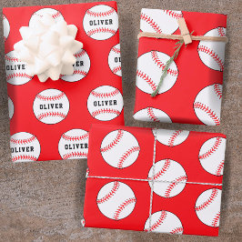 Hoja De Papel De Regalo Ball Red Pattern Kids nombre cumpleaños