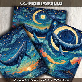 Hoja De Papel De Regalo Ballena azul en un mundo azul de Van gogh