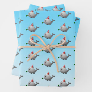 Hoja De Papel De Regalo Ballena de fiesta adorable