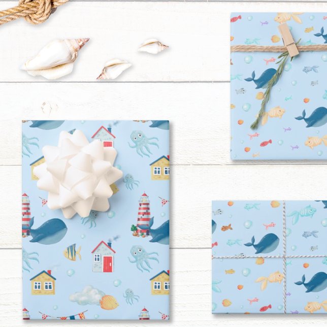 Hoja De Papel De Regalo Ballena Nautical (Whimsical Nautical Gift Wrap)