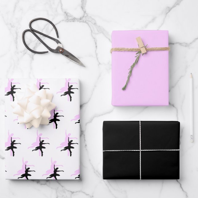 Hoja De Papel De Regalo Ballerina Dance Pink & Black (Anverso)