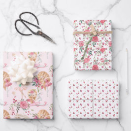 Hoja De Papel De Regalo Ballerina Floral Rosa Bunny