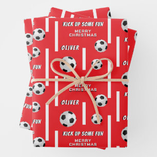 Hoja De Papel De Regalo Balón de Fútbol Deportes Niños Feliz Navidad