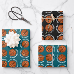 Hoja De Papel De Regalo Baloncesto Balas Niños Nombre Deportes Feliz Cumpl