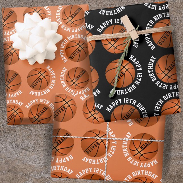 Hoja De Papel De Regalo Baloncesto Balas Niños Nombre Deportes Feliz Cumpl (Subido por el creador)