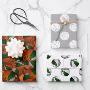 Hoja De Papel De Regalo Baloncesto gris verde de regalo deportivo coordina