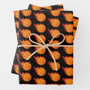 Hoja De Papel De Regalo Baloncesto Llamas Fuego Deportes