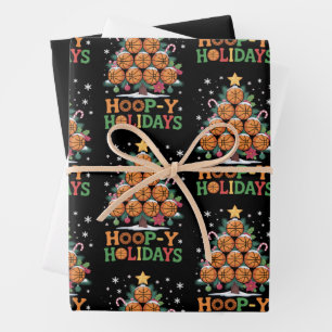 Hoja De Papel De Regalo Baloncesto Navideño Vacaciones Deportes