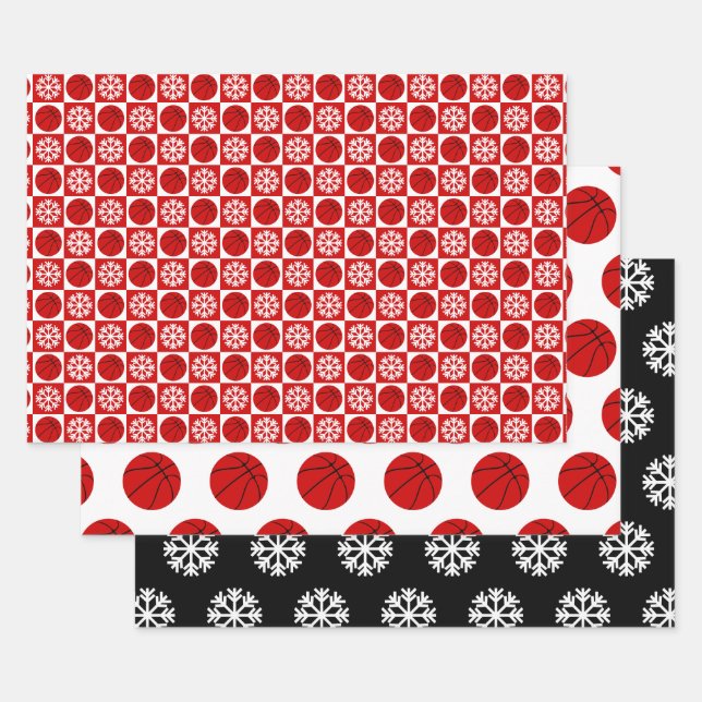 Hoja De Papel De Regalo Baloncesto y Navidades blancos y negros con copo d (Set)