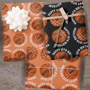 Hoja De Papel De Regalo Balones de Baloncesto Nombre de Niños Deportes Fel