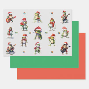 Hoja De Papel De Regalo Banda de rock de rana navidad y sólidos verde y ro