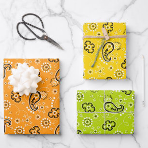 Hoja De Papel De Regalo Bandana Naranja Amarillo Verde Moderno Diversión c