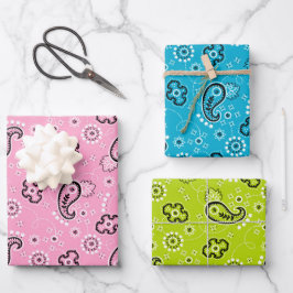 Hoja De Papel De Regalo Bandana Rosa Verde Azul Azul Azul Azul Patrón Retr