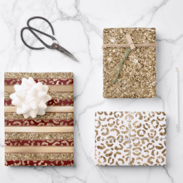Hoja De Papel De Regalo Bandas de impresión de leopardo del Purpurina de o