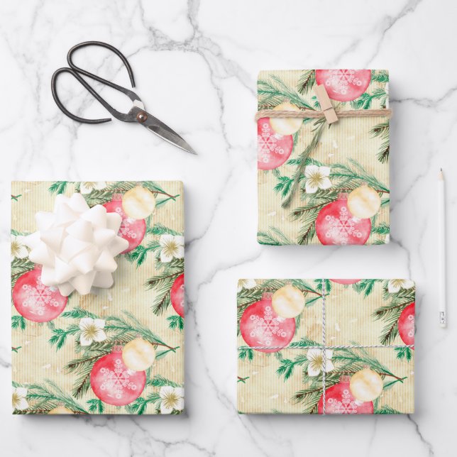 Hoja De Papel De Regalo Bandas de oro Navidades rosados (Anverso)