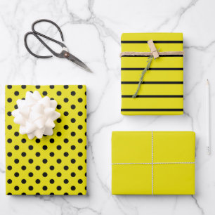 Hoja De Papel De Regalo Bandas de puntos de polka amarilla y negra