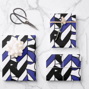 Hoja De Papel De Regalo Bandas de rayas azules blancas negras