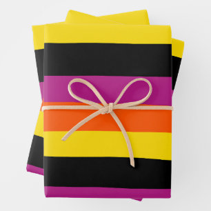 Hoja De Papel De Regalo Bandas desiguales - Negro, rosa, Naranja y amarill