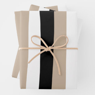 Hoja De Papel De Regalo Bandas desiguales - Taupe, negro y blanco