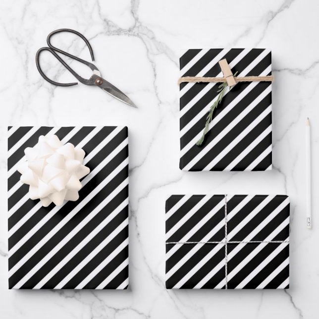 Hoja De Papel De Regalo Bandas Elegantes En Blanco Y Negro (Anverso)