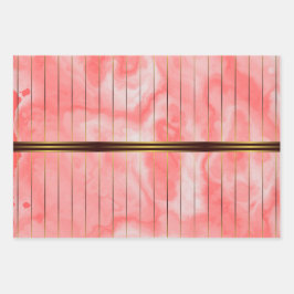 Hoja De Papel De Regalo Bandas Geométricas Rojas Y Oro Mármol Rosa