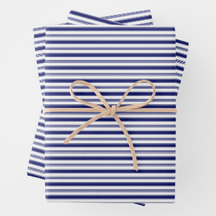 Hoja De Papel De Regalo Bandas horizontales azul y blanco (pequeña escala)
