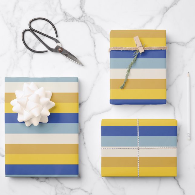 Hoja De Papel De Regalo Bandas modernas de crema dorada amarillo Hanukkah (Anverso)