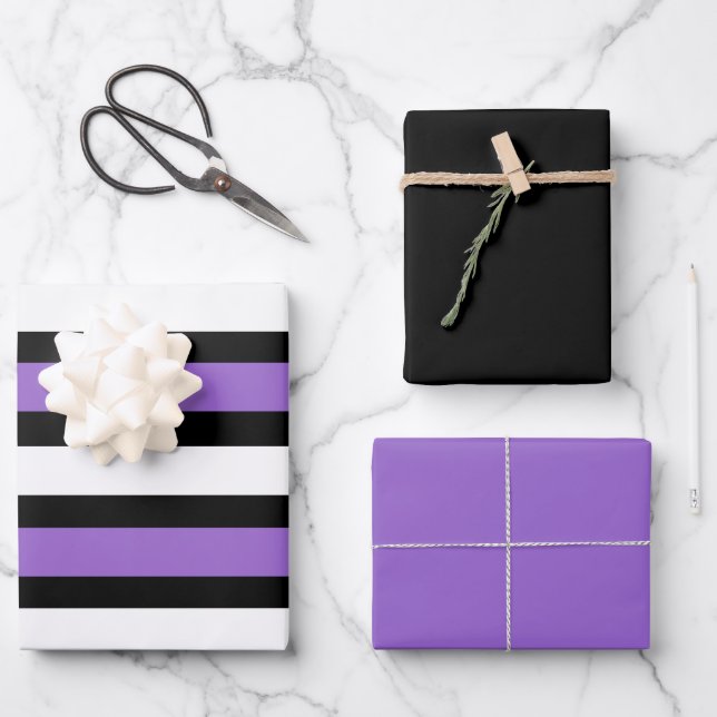 Hoja De Papel De Regalo Bandas negras, púrpura y blanca (Anverso)