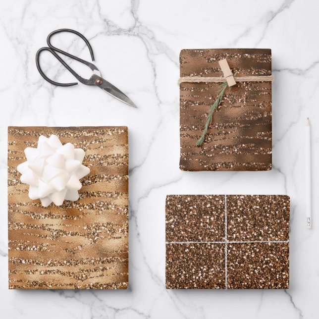 Hoja De Papel De Regalo Bandas Purpurinas Gold Brown (Anverso)
