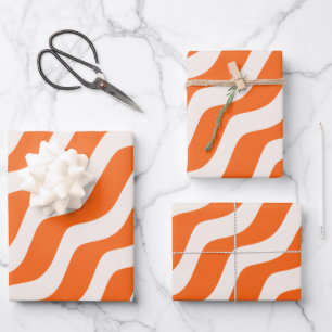 Hoja De Papel De Regalo Bandas retro Líneas abstractas Líneas Naranjas Ond