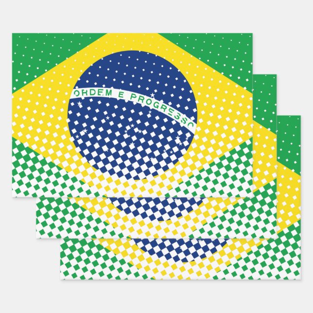 Hoja De Papel De Regalo Bandera De Brasil Con Efecto De Medio Tono (Set)