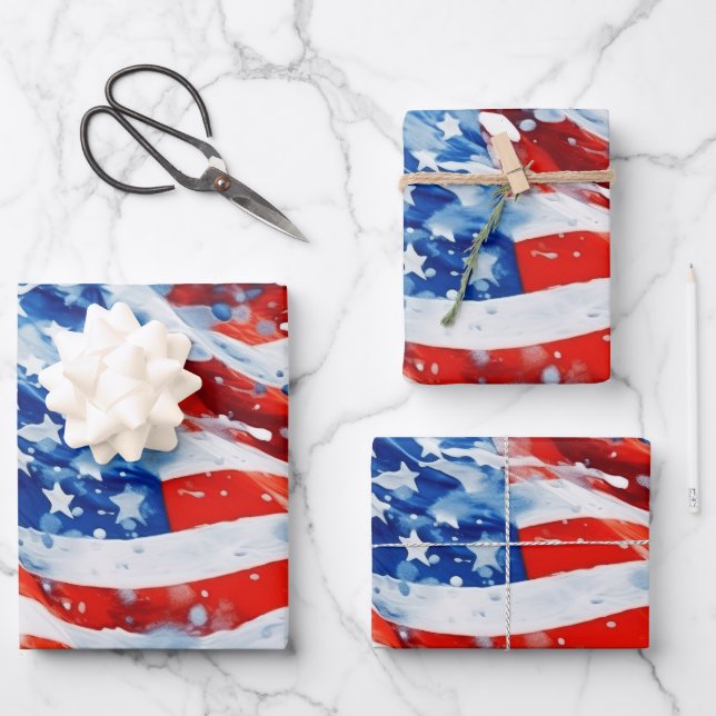 Hoja De Papel De Regalo Bandera estadounidense acuarela 4 de julio (Anverso)