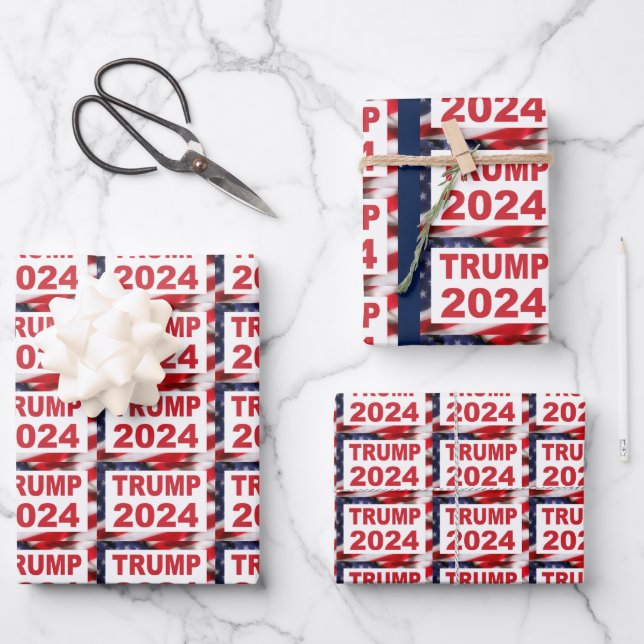 Hoja De Papel De Regalo Bandera estadounidense de Trump 2024 (Anverso)