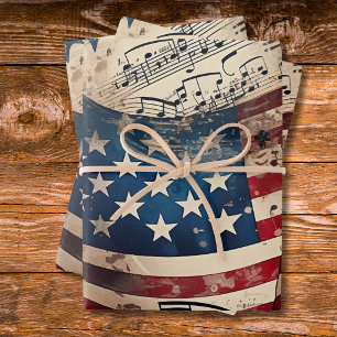 Hoja De Papel De Regalo Bandera estadounidense patriótica vintage nota mus