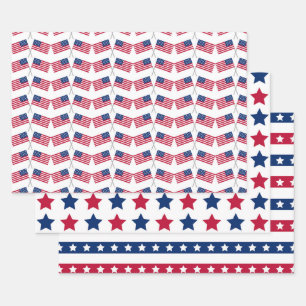 Hoja De Papel De Regalo Banderas Americanas Rojiblancas USA 4 de Julio Est