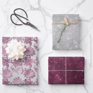 Hoja De Papel De Regalo Baño de novia de destellos florales plateados de r