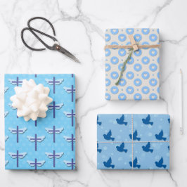 Hoja De Papel De Regalo Baptismo Blue Dove Cross Love