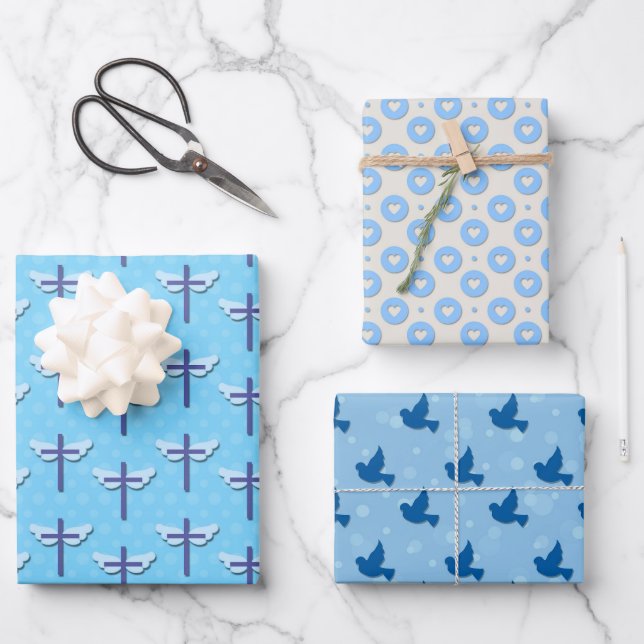 Hoja De Papel De Regalo Baptismo Blue Dove Cross Love (Anverso)