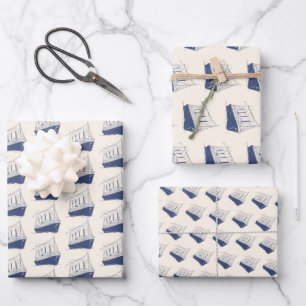 Hoja De Papel De Regalo Barco náutico azul y blanco